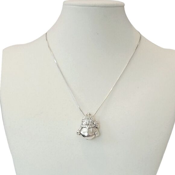 Unbranded Jewelry - Vintage Sterling Silver Puffy Double Sided Snowman Necklace 18"